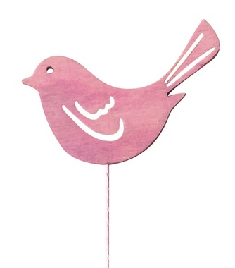 Drevený vtáčik 8 cm ružový + drôtik 