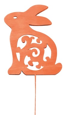 Drevený zajac 8 cm oranžový + drôtik