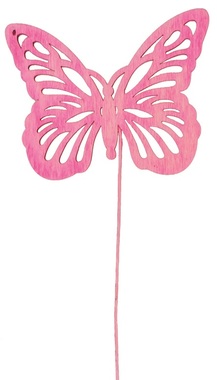 Drevený motýľ 8 cm ružový + drôtik 