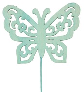 4139 Dřevěný motýl 8 cm tyrkysový + drátek -1
