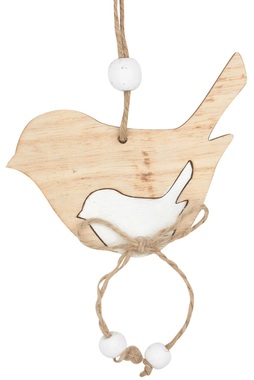 Vtáčik drevený s korálikmi na zavesenie 10 cm