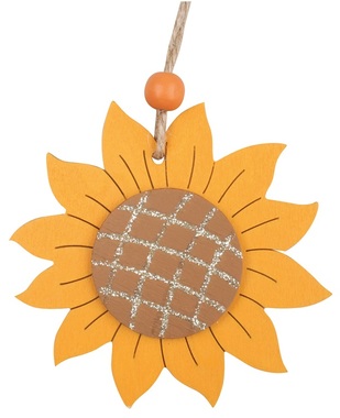 Drevená slnečnice s glitrom na zavesenie 9,5 cm