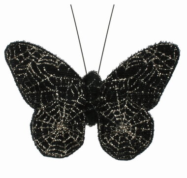 Motýľ s pavučinami čierny 8 x 5,5 x 1 cm na klipe