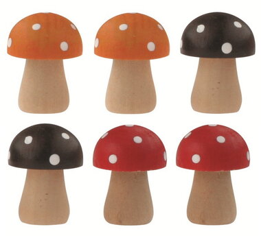 Hríbiky drevené mix farieb 2,5 x 3 x 2,5 cm, 6 ks v sáčku