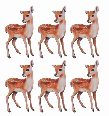 Srnká drevené 3 x 5 x 0,3 cm s lepíkom, 6 ks v sáčku