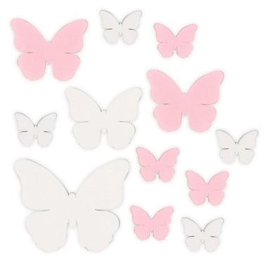 Biele a ružové motýle veľkosti 2,5 - 4,5 cm, 12 ks vo vrecku