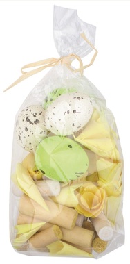 Komponenty dekoračné (vajcia, drevené ozdoby) 100 g, veľkonočné žlté, zelené