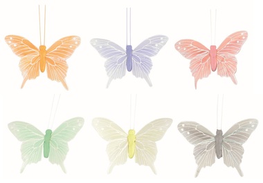 Motýle s glitrami na klipe 8,5 x 6 x 1,5 cm, 6 ks v sáčku