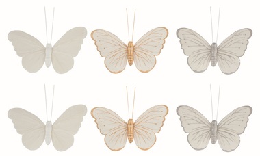 Motýle s glitrami na klipe 9,5 x 8 x 2 cm, 6 ks v sáčku