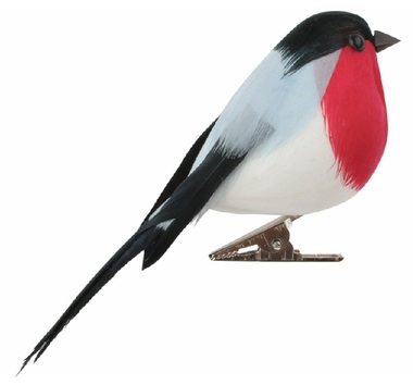 Vták Červenka s perím na klipe 9 x 6 x 4 cm