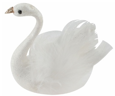 Labuť s glitrami na klipe 10 x 9,5 x 5 cm