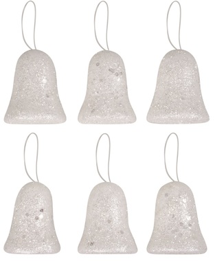 Zvončeky biele s flitrami 5 cm, 6 ks v krabičke