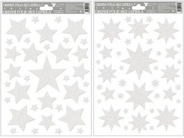 Okenná fólia hviezdy biele s glitrami 27x20 cm