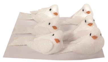 Holubičky z polystyrénu s glitrom 5 x 3 x 2,5 cm, 6 ks vo vrecku