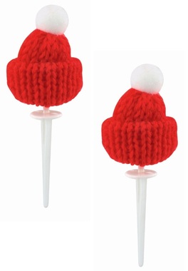 Čiapka pletená červená ? 3 x 4 cm + zápich, 2 ks v sáčku