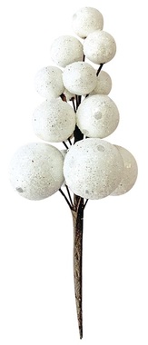 Vetvička bielych bobúľ s glitrom 13 cm, 2 ks