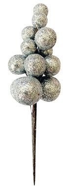 Vetvička strieborných bobúľ s glitrom 13 cm, 2 ks