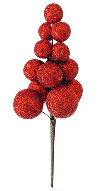 Vetvička červených bobúľ s glitrom 13 cm, 2 ks