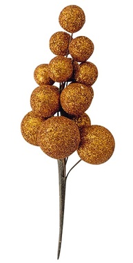 Vetvička zlatých bobúľ s glitrom 13 cm, 2 ks