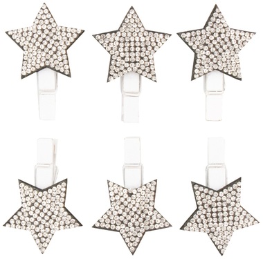 Hviezda so striebornými kamienkami na štipci 4 cm, 6 ks 