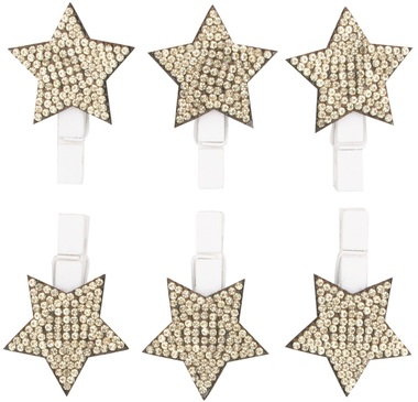 Hviezda so zlatými kamienkami na štipci 3 cm, 6 ks