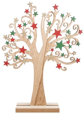 Strom drevený s farebnými hviezdami 22 x 30 cm