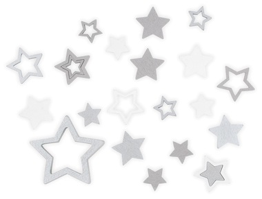 Hviezda drevená sivá a biela 2,5 cm 12 ks + 3,5 cm 12 ks