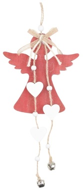 Anjel drevený na zavesenie 11 x 25 cm, červený