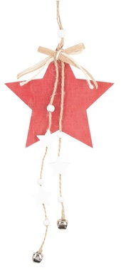 Hviezda drevená na zavesenie 11 x 25 cm, červená