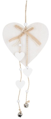 Srdce drevené na zavesenie 12 x 25 cm, biele