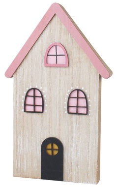 Domček s ružovými detailmi drevený na postavenie 12 x 20 cm