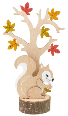 Stromček s veveričkou, drevený, 25 cm