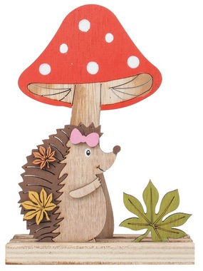 Drevená dekorácia ježko s muchotrávkou 16 cm