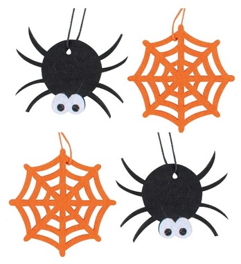 Plstený pavúk a pavučina na zavesenie 6,5 cm, 4 ks
