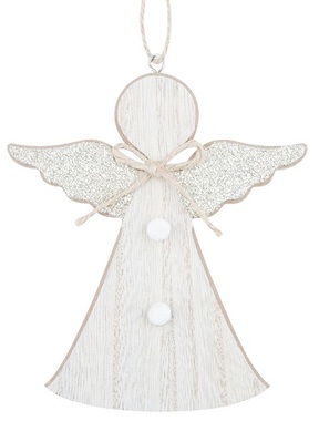Anjel drevený so zlatými krídlami 15 cm, na zavesenie