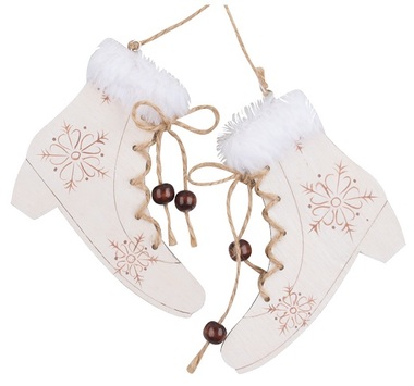 Drevené zimné topánky na zavesenie 12 cm, biele