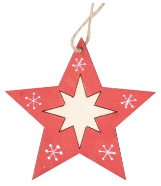Drevená hviezda na zavesenie 11 cm, červená