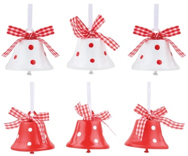 Červeno-biele zvončeky s bodkami 4,5 cm, 6 ks