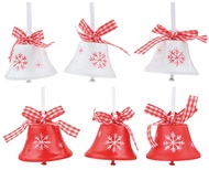Červeno-biele zvončeky so snehovou vločkou 4,5 cm, 6 ks