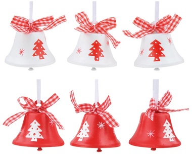 Červeno-biele zvončeky so stromčekom 4,5 cm, 6 ks
