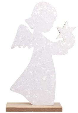 Biely drevený anjel s hviezdou 21 cm