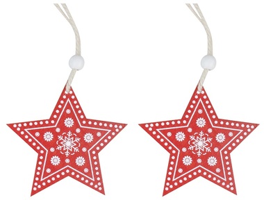 Drevené hviezdy na zavesenie červené 8 cm, 2 ks vo vrecku