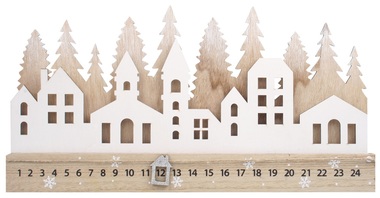 Drevený adventný kalendár domčeky 40 x 20 cm