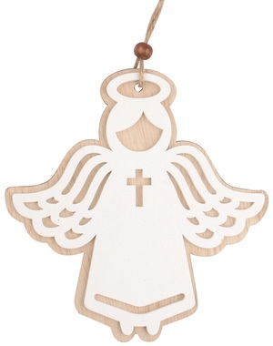 Drevený anjel na zavesenie s krížikom 15 cm