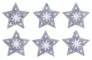 Plstené hviezdy na kolíku sivé 5 cm, 6 ks