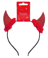 Čelenka do vlasov čertovské rohy z filcu s kožuškom červené, obvod 37 cm