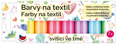 Farby na textil svetlý, sada, svietiace v tme 7x15 g + šablóny