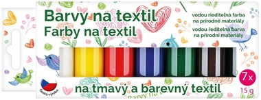 Farby na textil tmavý a farebný, sada 7x15 g + šablóny