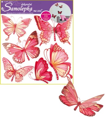 Samolepky na stenu motýle ružové s pohyblivými krídlami 30,5x30,5 cm