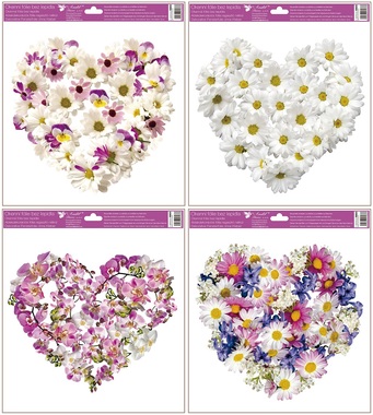 Okenná fólia srdce z kvetov 30 x 33,5 cm